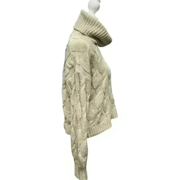 Hippe Rose Cropped Cable-Knit Turtleneck Long Sleeve Sweater Beige Size Large - Picture 3 of 7